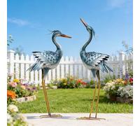 chisheen Lot de 2 Grandes Statues de Grue de Jardin en métal pour décoration intérieure et extérieure, Statues d'oiseaux pour terrasse, pelouse, Porche
