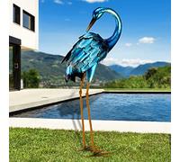 chisheen Statuette de Jardin en Métal - Grue, Sculpture de Héron Bleu, Grand Héron, Statues d'oiseaux - Décorations de Pelouse pour Étang, Terrasse, Porche