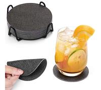 Chitomars Dessous de Verre en Cuir Lot de 12, Double Face Lavable sous-Verre Rond Antidérapant Résistant à la Chaleur Dessous de Verre pour Fêtes, Maison, Bureau et Plus (Rond, Gris)