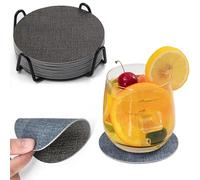 Chitomars Dessous de Verre en Cuir Lot de 12, Double Face Lavable sous-Verre Rond Antidérapant Résistant à la Chaleur Dessous de Verre pour Fêtes, Maison, Bureau et Plus (Gris Bleu Clair, Rond)