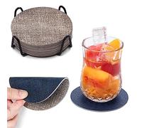 Chitomars Dessous de Verre en Cuir Lot de 12, Double Face Lavable sous-Verre Rond Antidérapant Résistant à la Chaleur Dessous de Verre pour Fêtes, Maison, Bureau et Plus (Rond, Gris Bleu)