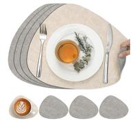 Chitomars Set de Table Rond et Dessous de Verre Double Face Sets de Table | Lot de 4 Set de Table Lavable Plastique Antidérapant en Simili Cuir pour Table (Gris Claro Crema, Juego de 4)