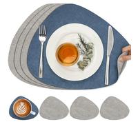Chitomars Set de Table Rond et Dessous de Verre Double Face Sets de Table | Lot de 4 Set de Table Lavable Plastique Antidérapant en Simili Cuir pour Table (Gris Claro Azul Marino, Juego de 4)