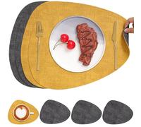 Chitomars Set de Table Rond et Dessous de Verre Double Face Sets de Table | Lot de 4 Set de Table Lavable Plastique Antidérapant en Simili Cuir pour Table (Gris Amarillo, Juego de 4)