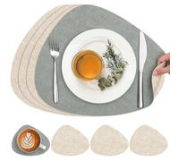 Chitomars Set de Table Rond et Dessous de Verre Double Face Sets de Table | Lot de 4 Set de Table Lavable Plastique Antidérapant en Simili Cuir pour Table (Crema Verde Salvia, Juego de 4)
