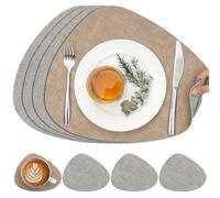 Chitomars Set de Table Rond et Dessous de Verre Double Face Sets de Table | Lot de 4 Set de Table Lavable Plastique Antidérapant en Simili Cuir pour Table (Gris Claro Beige, Juego de 4)