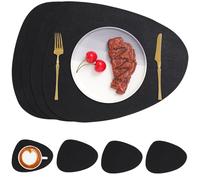 Chitomars Set de Table Rond et Dessous de Verre Double Face Sets de Table | Lot de 4 Set de Table Lavable Plastique Antidérapant en Simili Cuir pour Table (Negro, Juego de 4)