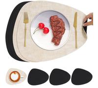 Chitomars Set de Table Rond et Dessous de Verre Double Face Sets de Table | Lot de 4 Set de Table Lavable Plastique Antidérapant en Simili Cuir pour Table (Crema Negro, Juego de 4)