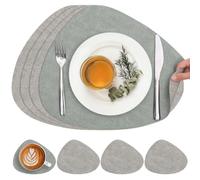 Chitomars Set de Table Rond et Dessous de Verre Double Face Sets de Table | Lot de 4 Set de Table Lavable Plastique Antidérapant en Simili Cuir pour Table (Gris Claro Verde Salvia, Juego de 4)