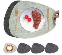 Chitomars Set de Table Rond et Dessous de Verre Double Face Sets de Table | Lot de 4 Set de Table Lavable Plastique Antidérapant en Simili Cuir pour Table (Gris Verde, Juego de 4)