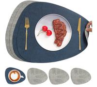 Chitomars Set de Table Rond et Dessous de Verre Double Face Sets de Table | Lot de 4 Set de Table Lavable Plastique Antidérapant en Simili Cuir pour Table (Gris Azul, Juego de 4)