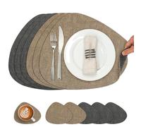Chitomars Set de Table Rond et Dessous de Verre Double Face Sets de Table | Lot de 6 Set de Table Lavable Plastique Antidérapant en Simili Cuir pour Table (Gris Beige, Juego de 6)