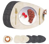 Chitomars Set de Table Rond et Dessous de Verre Double Face Sets de Table | Lot de 6 Set de Table Lavable Plastique Antidérapant en Simili Cuir pour Table (Gris Crema, Juego de 6)