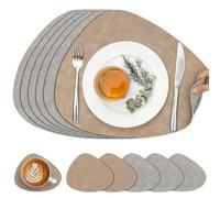 Chitomars Set de Table Rond et Dessous de Verre Double Face Sets de Table | Lot de 6 Set de Table Lavable Plastique Antidérapant en Simili Cuir pour Table (Gris Claro Beige, Juego de 6)