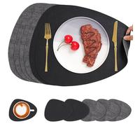 Chitomars Set de Table Rond et Dessous de Verre Double Face Sets de Table | Lot de 6 Set de Table Lavable Plastique Antidérapant en Simili Cuir pour Table (Gris Negro, Juego de 6)