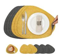 Chitomars Set de Table Rond et Dessous de Verre Double Face Sets de Table | Lot de 6 Set de Table Lavable Plastique Antidérapant en Simili Cuir pour Table (Gris Amarillo, Juego de 6)