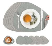Chitomars Set de Table Rond et Dessous de Verre Double Face Sets de Table | Lot de 6 Set de Table Lavable Plastique Antidérapant en Simili Cuir pour Table (Gris Claro Verde Salvia, Juego de 6)