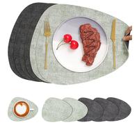 Chitomars Set de Table Rond et Dessous de Verre Double Face Sets de Table | Lot de 6 Set de Table Lavable Plastique Antidérapant en Simili Cuir pour Table (Gris Verde, Juego de 6)
