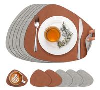 Chitomars Set de Table Rond et Dessous de Verre Double Face Sets de Table | Lot de 6 Set de Table Lavable Plastique Antidérapant en Simili Cuir pour Table (Gris Claro Marrón Rojizo, Juego de 6)