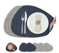 Chitomars Set de Table Rond et Dessous de Verre Double Face Sets de Table | Lot de 6 Set de Table Lavable Plastique Antidérapant en Simili Cuir pour Table (Gris Azul, Juego de 6)