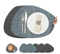 Chitomars Set de Table Rond et Dessous de Verre Double Face Sets de Table | Lot de 6 Set de Table Lavable Plastique Antidérapant en Simili Cuir pour Table (Gris Azul Claro, Juego de 6)