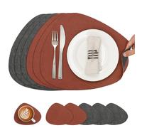 Chitomars Set de Table Rond et Dessous de Verre Double Face Sets de Table | Lot de 6 Set de Table Lavable Plastique Antidérapant en Simili Cuir pour Table (Gris Terracota, Juego de 6)