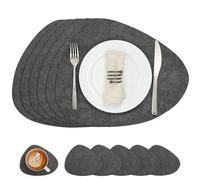 Chitomars Set de Table Rond et Dessous de Verre Double Face Sets de Table | Lot de 6 Set de Table Lavable Plastique Antidérapant en Simili Cuir pour Table (Gris, Juego de 6)