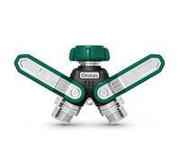 ChiuLau Répartiteur de tuyau d'arrosage 2 voies, grand débit de robinet, connecteur en Y en alliage de zinc robuste, adaptateur de robinet externe avec poignée en métal extra longue de 9,3 cm et valve