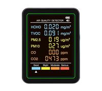 Chiyyak Moniteur de qualité de L'air 6 en 1, Testeur d'air Intérieur avec Détection de CO CO2 TVOC HCHO PM2.5 PM10, écran LCD Couleur pour Le Bureau et la Maison