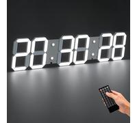 CHKOSDA Grande horloge murale numérique LED 3D de 66 cm, lisibilité de 50 m | Chiffres de 15 cm, télécommande, variateur automatique, minuterie, alimentation secteur pour salon, fitness, garage, bureau