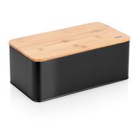 Chlebak metalowy z deską bambusową czarny 33x18x13 cm