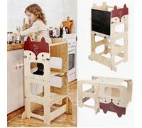 Chleby 3 in 1 Tour d'observation Enfant,Tour Montessori 1-3 Ans Avec tableau noir,Tour d Observation Pliable Motif renard,Bois