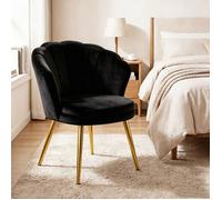 Chleby Fauteuil Coquillage Velours Noir - Fauteuil Design Salon Chambre Coiffeuse,Pieds Métal Doré - 64x43x80 cm