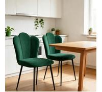 Chleby Lot de 2 Chaise de salle à manger en velours,Pétales,Scandinave,Pieds en métal,Pour Cuisine,Chambre,Coiffeuse,Vert