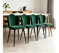 Chleby Lot de 4 Chaise de salle à manger en velours,Pétales,Scandinave,Pieds en métal,Pour Cuisine,Chambre,Coiffeuse,Vert