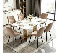 Chleby Lot de 6 Chaise Salle à Manger en Tissu Technique,Design Scandinave Moderne,Pieds Métal Noir,Pour Cuisine Salon,Marron