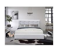 chloe Solide et Confortable Lit 140x190 avec Sommier avec 4 tiroirs+Tete de lit Couleur BLANC -