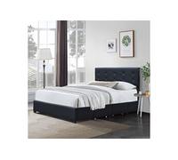 chloe Solide et Confortable Lit 140x190 avec Sommier avec 4 tiroirs+Tete de lit Couleur NOIR