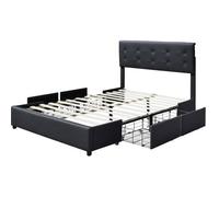 chloe - Solide et Confortable Lit 140x190 avec Sommier avec 4 tiroirs Tete de lit Couleur NOIR Pieds en 4 cm