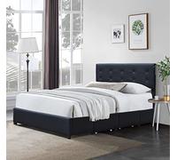 chloe - Solide et Confortable Lit 140x190 avec Sommier avec 4 tiroirs + Tete de lit Couleur NOIR + Pieds en 4 cm - 13 Lattes - revetement PVC Simili facile d'entretien - Montage Rapide et Facile