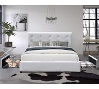 chloe - Solide et Confortable Lit 160x200 avec Sommier avec 4 tiroirs + Tete de lit Couleur BLANC + Pieds en 4 cm - 13 Lattes - revetement PVC Simili facile d'entretien - Montage Rapide et Facile