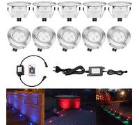 CHNXU 10 Spot LED Eclairage Extérieur Encastrable Sol Terrasse Bois,45mm Spots Encastré Extérieur Fait en IP67 DC12V 1W Avec Alimentation EU Pour Jardin Escalier Patio RGB