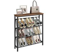 CHOEZON Étagère à Chaussures, Porte-Chaussures à 4 Niveaux, Convient 9-15 Paires, Organisateur d’Entrée Industriel avec Plateau, pour entrée, vestiaire, Couloir, Marron Rustique et Noir DTXJ75BF