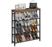 CHOEZON Étagère à Chaussures, Porte-Chaussures à 5 Niveaux, Convient 12-16 Paires, Organisateur d’Entrée Industriel avec Plateau, pour entrée, vestiaire, Couloir, Marron Rustique et Noir DTXJ02BF