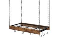 CHOEZON Porte-casseroles Suspendu 61 cm, Support à Poêle Suspendu au Plafond, Étagère de Cuisine, 12 Crochets, Rangement des Ustensiles, Gain de Place, Noir et Marron Rustique DTPR01BF