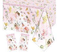 CHONGQILAO 2 Pièces Nappe Féerique, Imperméable Nappes de Fête, 54 x 108 Pouces Nappe de Fées, Nappe Florale, Nappe Rectangulaire pour Décorations de Fête Anniversaire sur Le Thème des Fées