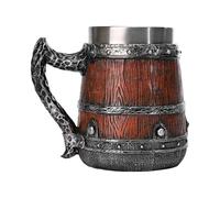Chope à bière - Chope à bière allemande artisanale, Chope à bière classique | Chope à cocktail à double paroi en acier inoxydable en forme de tonneau en bois simulé 550 ml avec poignées, Chope à bière