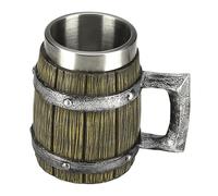 Chope à bière - Tonneau en faux bois en acier inoxydable 600 ml | Chope à bière en tonneau en bois | Décor de taverne Pirate , Bar Restaurant, ornement de maison, Tankard rétro médiéval, réci