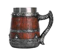 Chope de bière en acier inoxydable - Tasse en forme de tonneau en bois synthétique - Chope à double paroi de 550 ml avec poignée - Style rétro - Accessoire de boisson fait à la main pour homme
