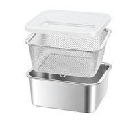 Chosertory Boîte Carrée En Acier Inoxydable Panier D'égage Polyvalent Récipient Stockage Cvercle Traluci, 2500ML